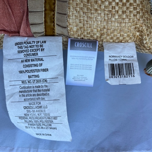 Croscill 22 X 11 Coral  NORMANDY Pillow - Picture 8 of 8